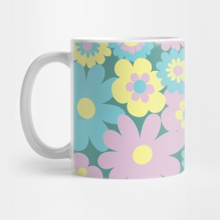 80s pastel retro flowers, pastel pink, pastel green, pastel yellow, lilac, 60s retro pattern, groovy florals Mug